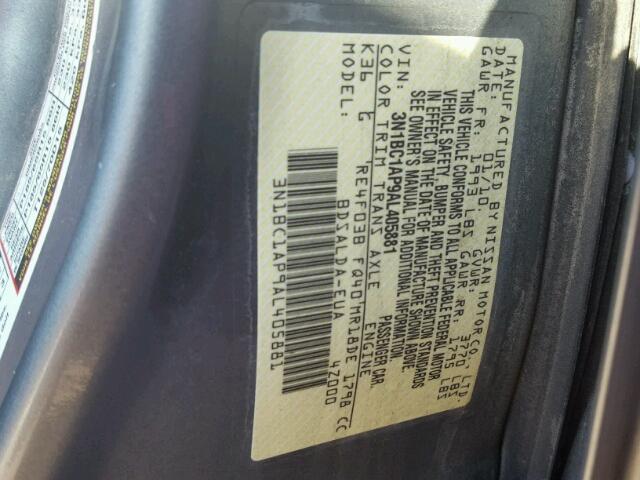 3N1BC1AP9AL405881 - 2010 NISSAN VERSA S GRAY photo 10