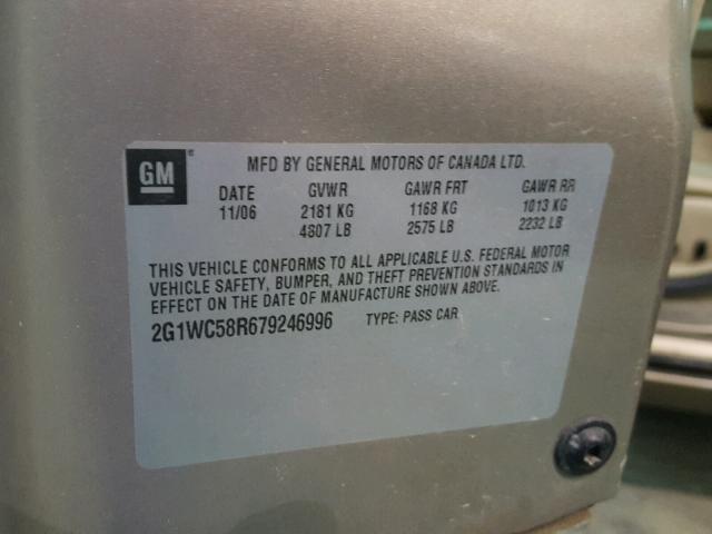 2G1WC58R679246996 - 2007 CHEVROLET IMPALA LT BEIGE photo 10