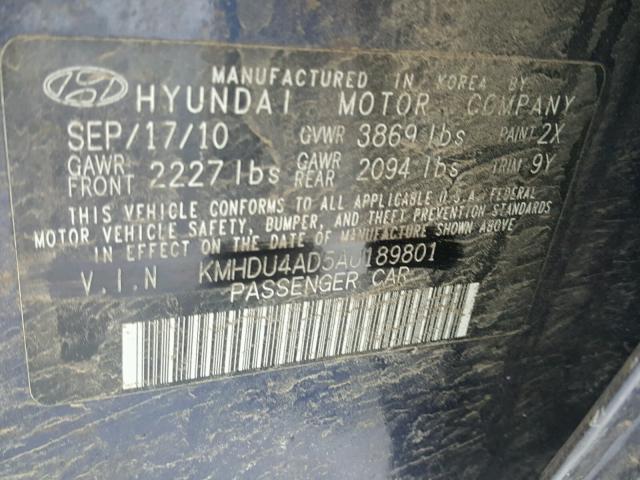 KMHDU4AD5AU189801 - 2010 HYUNDAI ELANTRA BL BLUE photo 10