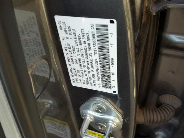 1HGCP26879A034267 - 2009 HONDA ACCORD EXL GRAY photo 10