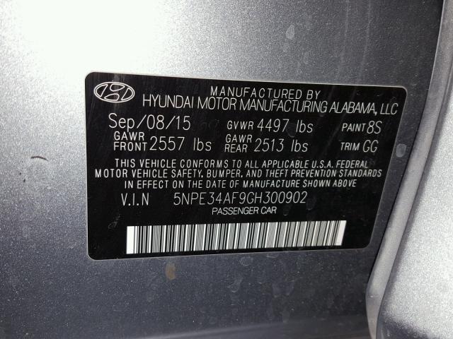 5NPE34AF9GH300902 - 2016 HYUNDAI SONATA SPO SILVER photo 10