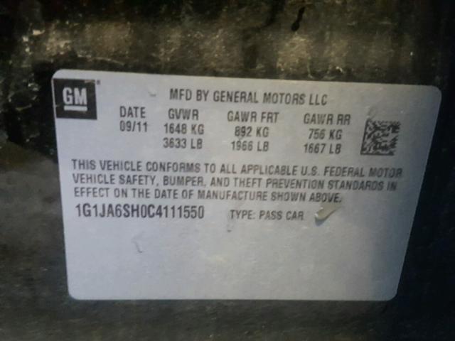 1G1JA6SH0C4111550 - 2012 CHEVROLET SONIC LS 黑色 照片 10