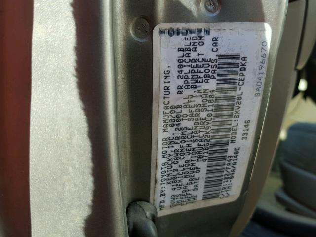 4T1BG22K9YU011884 - 2000 TOYOTA CAMRY CE GRAY photo 10