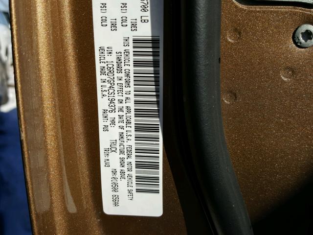 1C6RD7GP4CS194376 - 2012 DODGE RAM 1500 S BROWN photo 10