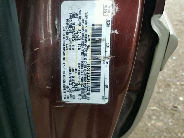 4N2XN11T4YD810084 - 2000 NISSAN QUEST SE MAROON photo 10