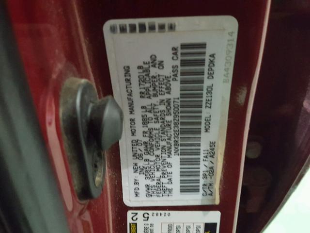 1NXBR32E38Z950071 - 2008 TOYOTA COROLLA CE RED photo 10