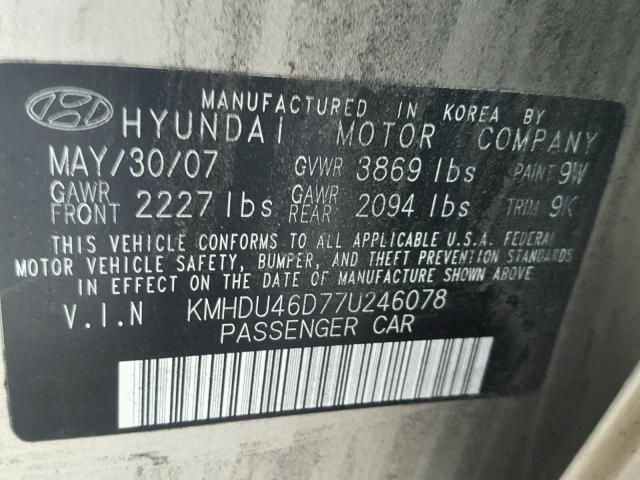 KMHDU46D77U246078 - 2007 HYUNDAI ELANTRA GOLD photo 10