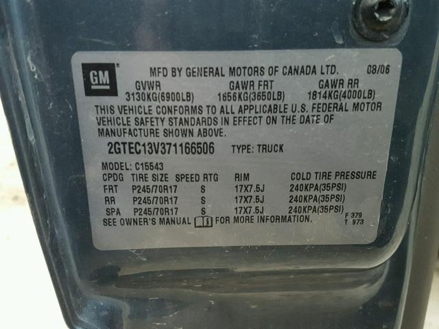 2GTEC13V371166506 - 2007 GMC NEW SIERRA BLUE photo 10