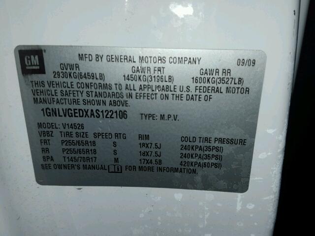 1GNLVGEDXAS122106 - 2010 CHEVROLET TRAVERSE L WHITE photo 10