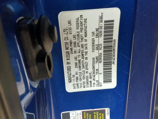 JN1AZ36D45M700449 - 2005 NISSAN 350Z ROADS BLUE photo 10