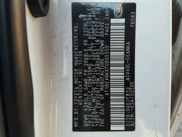 4T1BE46KX7U605555 - 2007 TOYOTA CAMRY NEW WHITE photo 10