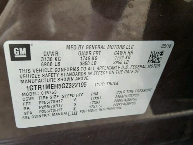 1GTR1MEH5GZ322195 - 2016 GMC SIERRA C15 BURGUNDY photo 10