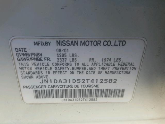 JN1DA31D52T412582 - 2002 NISSAN MAXIMA GLE WHITE photo 10