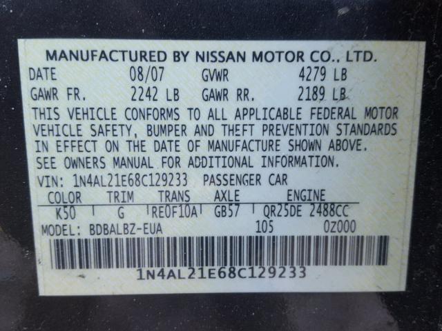 1N4AL21E68C129233 - 2008 NISSAN ALTIMA 2.5 GRAY photo 10