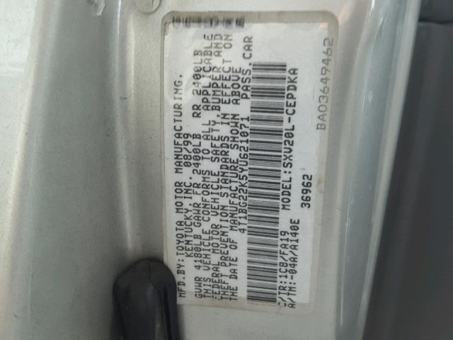 4T1BG22K5YU621071 - 2000 TOYOTA CAMRY CE SILVER photo 10