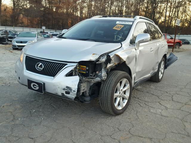 2T2ZK1BA7AC006202 - 2010 LEXUS RX 350 SILVER photo 2