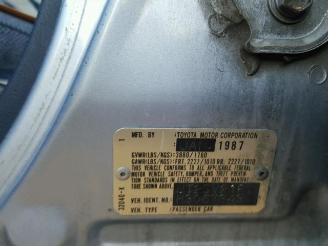 JT2SV21E7H3067343 - 1987 TOYOTA CAMRY DLX BLUE photo 10