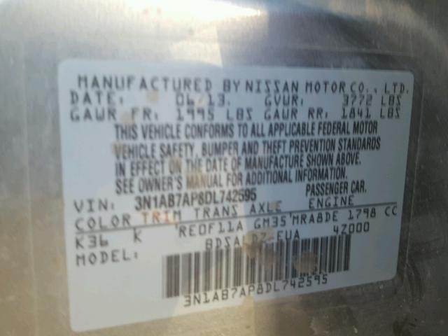 3N1AB7AP8DL742595 - 2013 NISSAN SENTRA S SILVER photo 10