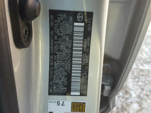 JTDKB20U797819853 - 2009 TOYOTA PRIUS SILVER photo 10