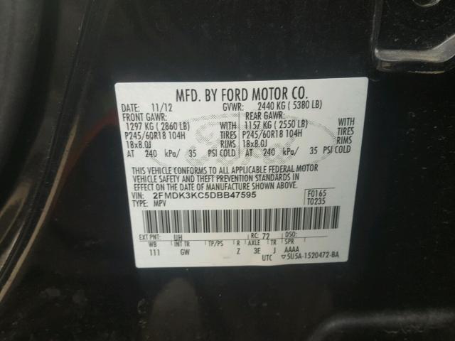 2FMDK3KC5DBB47595 - 2013 FORD EDGE LIMIT BLACK photo 10