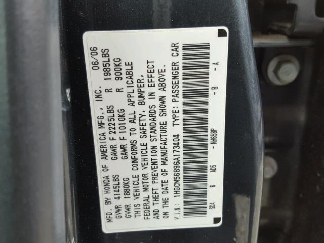 1HGCM56896A173404 - 2006 HONDA ACCORD EX BLUE photo 10