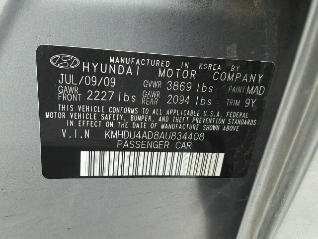 KMHDU4AD8AU834408 - 2010 HYUNDAI ELANTRA BL GRAY photo 10