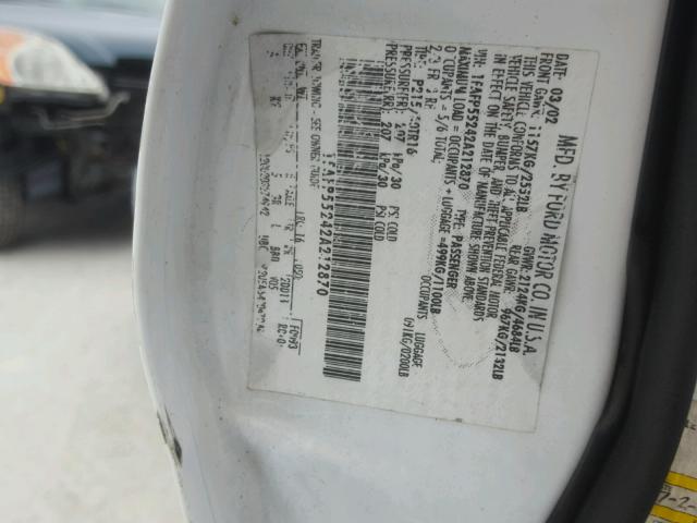 1FAFP55242A212870 - 2002 FORD TAURUS SES WHITE photo 10