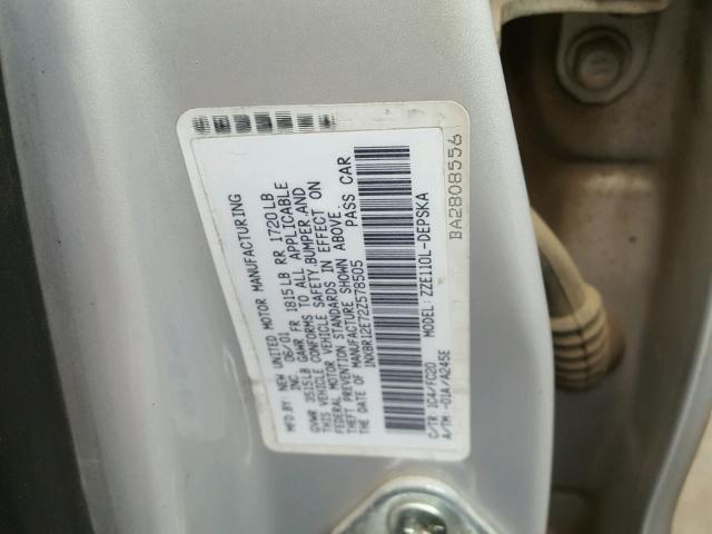 1NXBR12E72Z578505 - 2002 TOYOTA COROLLA CE SILVER photo 10