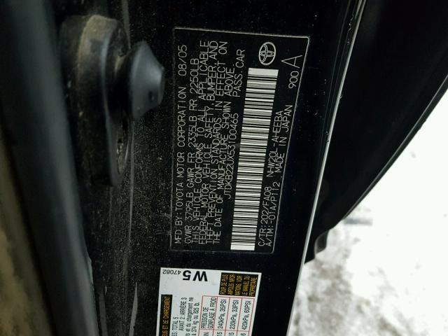 JTDKB22UX53100465 - 2005 TOYOTA PRIUS BLACK photo 10