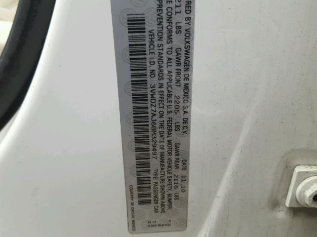 3VWDZ7AJ6BM329497 - 2011 VOLKSWAGEN JETTA SE WHITE photo 10