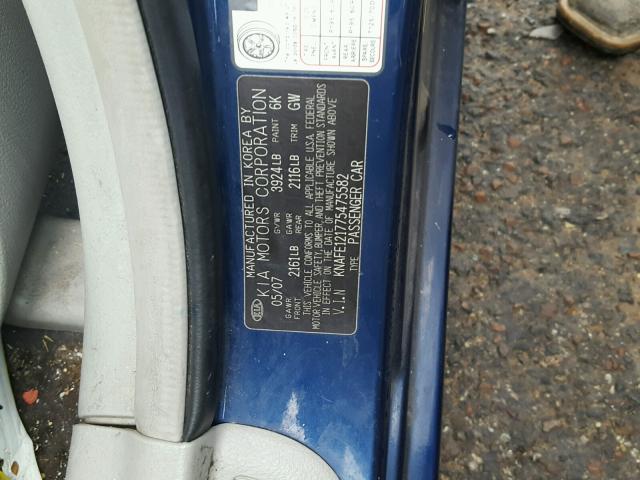 KNAFE121775475582 - 2007 KIA SPECTRA EX BLUE photo 10