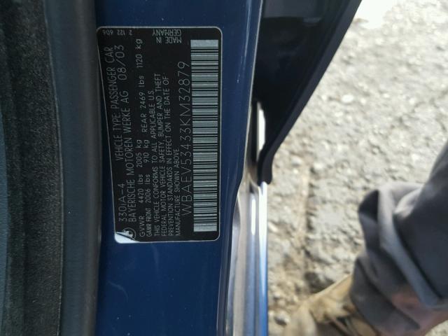 WBAEV53433KM32879 - 2003 BMW 330 I BLUE photo 10