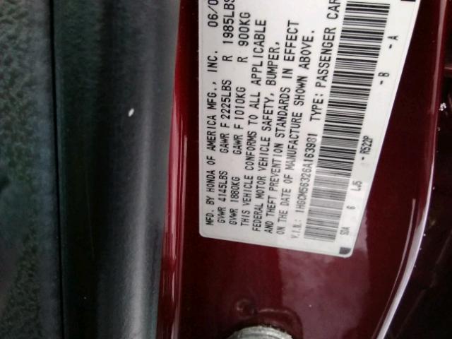 1HGCM56326A163981 - 2006 HONDA ACCORD SE RED photo 10