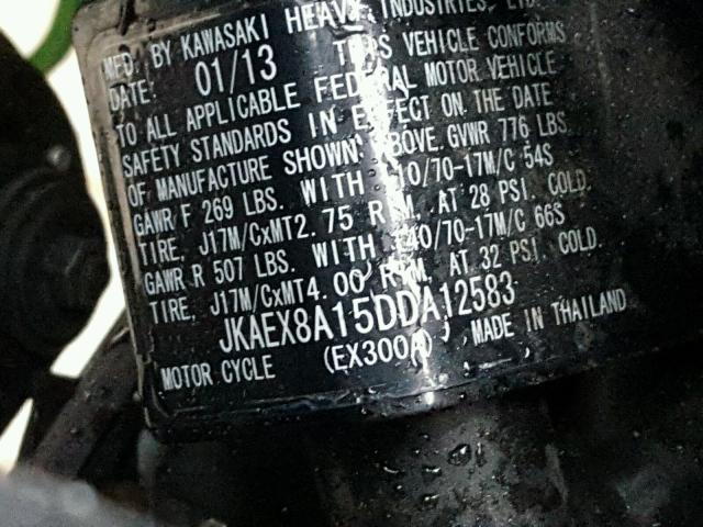 JKAEX8A15DDA12583 - 2013 KAWASAKI EX300 A BLACK photo 10