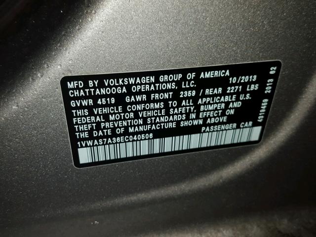 1VWAS7A36EC040506 - 2014 VOLKSWAGEN PASSAT S SILVER photo 10