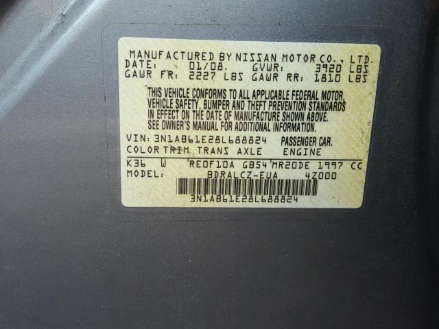 3N1AB61E28L688824 - 2008 NISSAN SENTRA 2.0 GRAY photo 10