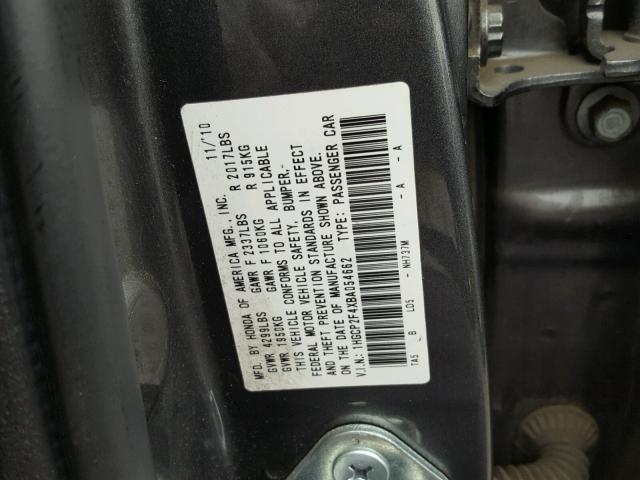 1HGCP2F4XBA054662 - 2011 HONDA ACCORD LXP GRAY photo 10