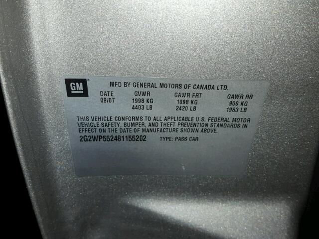 2G2WP552481155202 - 2008 PONTIAC GRAND PRIX SILVER photo 10