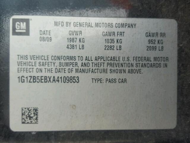 1G1ZB5EBXA4109853 - 2010 CHEVROLET MALIBU LS GRAY photo 10