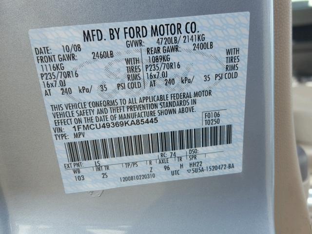 1FMCU49369KA85445 - 2009 FORD ESCAPE HYB BLUE photo 10