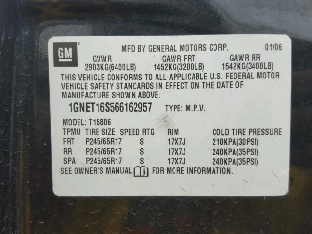 1GNET16S566162957 - 2006 CHEVROLET TRAILBLAZE CHARCOAL photo 10