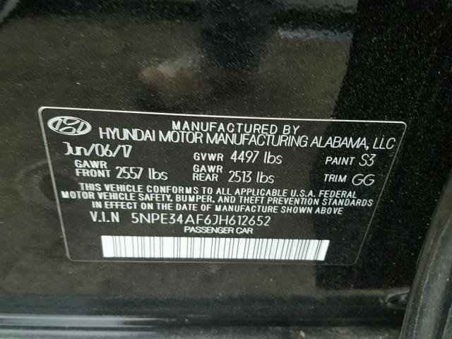 5NPE34AF6JH612652 - 2018 HYUNDAI SONATA SPO BLACK photo 10