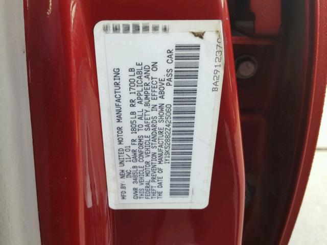 1Y1SK52882Z425060 - 2002 CHEVROLET GEO PRIZM 勃艮第红 照片 10