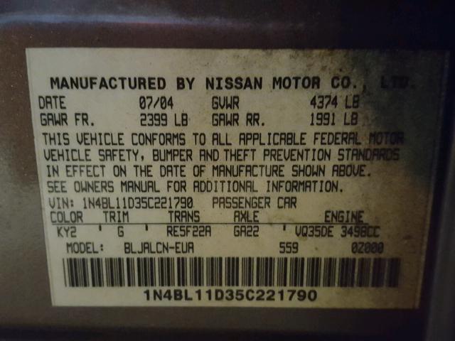 1N4BL11D35C221790 - 2005 NISSAN ALTIMA SE BEIGE photo 10