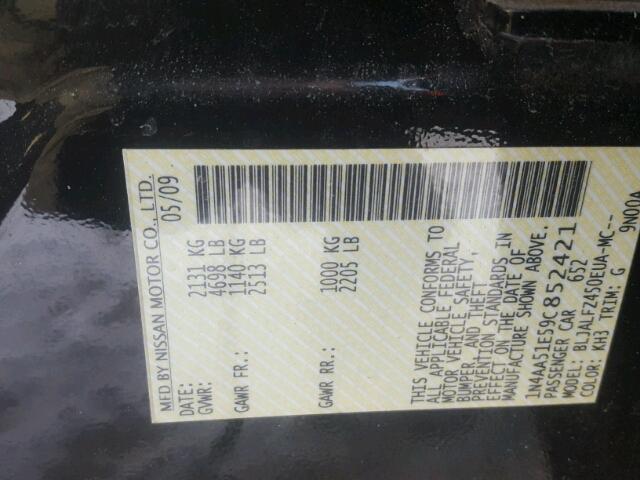 1N4AA51E59C852421 - 2009 NISSAN MAXIMA S BLACK photo 10