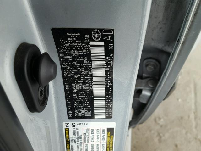 2T1BR32E97C852467 - 2007 TOYOTA COROLLA CE GRAY photo 10