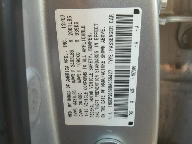 1HGCP26898A059427 - 2008 HONDA ACCORD EXL BLUE photo 10