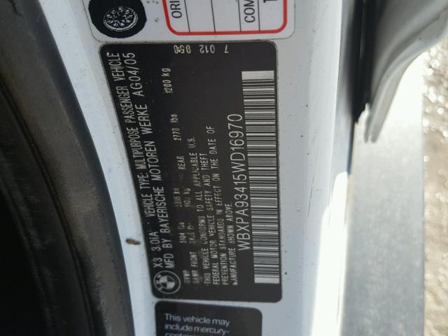 WBXPA93415WD16970 - 2005 BMW X3 3.0I WHITE photo 10