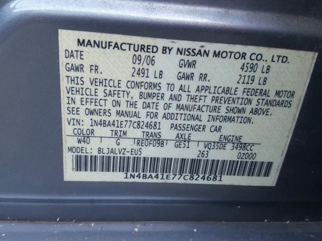 1N4BA41E77C824681 - 2007 NISSAN MAXIMA SE GRAY photo 10