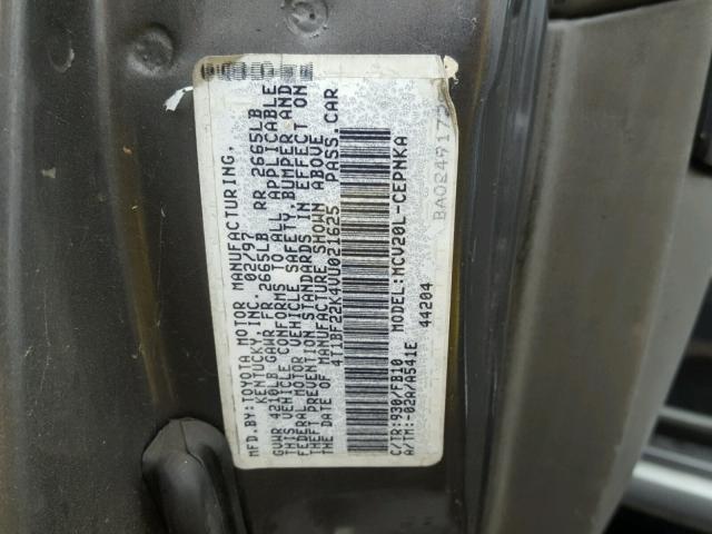 4T1BF22K4VU021625 - 1997 TOYOTA CAMRY CE SILVER photo 10